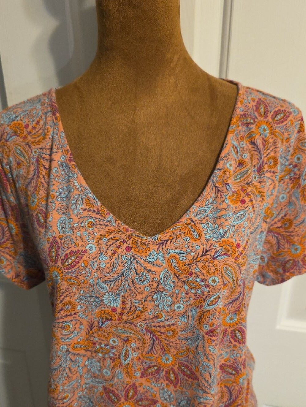 J. Jill Paisley Tunic Top Medium Pink Orange Blue Swing Tee Short Sleeve - Picture 3 of 6